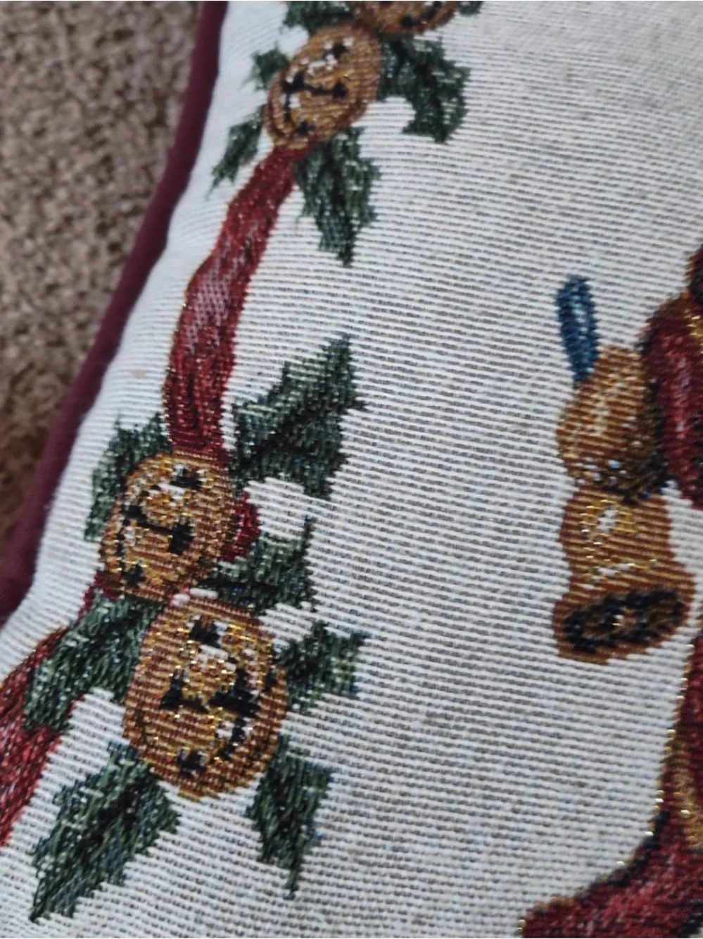 Holiday Teddy Bear Decorative Pillow in Red, Green, Cream